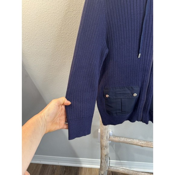 L-RL Ralph Lauren Active Womens Full Zip Ribbed Hooded Navy SweaterJacket Size M - Picture 4 of 10